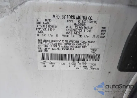 2015 Ford Edge Sel из США, поврежденный, VIN 2FMTK4J99FBC01569